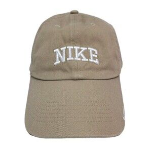 Nike Khaki Hat Cap Strapback Adjustable Beige Tan Spellout Logo Desert Golf Run
